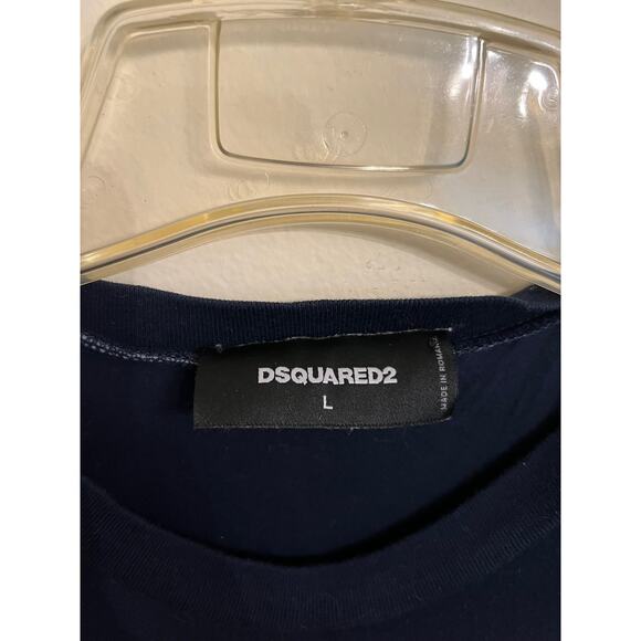 DSQUARED2 Navy & Red Graphic Logo T-Shirt - Size L - Picture 2 of 3